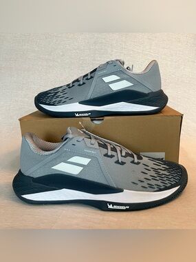 Babolat Propulse Fury 3 Gray, White, and Navy Tennis Sneakers